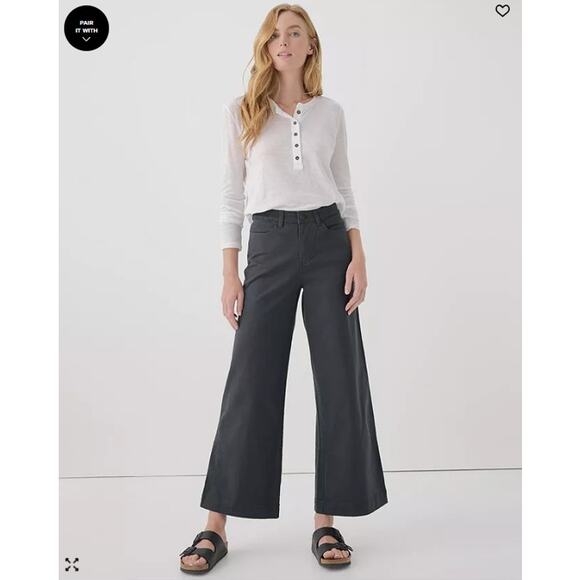 Pact Pants - Pact Jeans Womens Small Organic Cotton Stretch Twill Denim Wide Leg Pants Gray